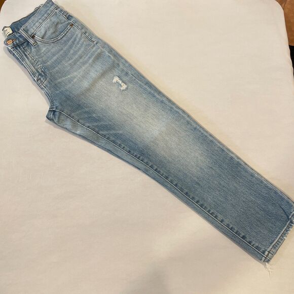 ~ J.Crew 26 Vintage Crop Jeans Womens Light Blue Fray Look Patch Rip Distressed - Picture 11 of 12